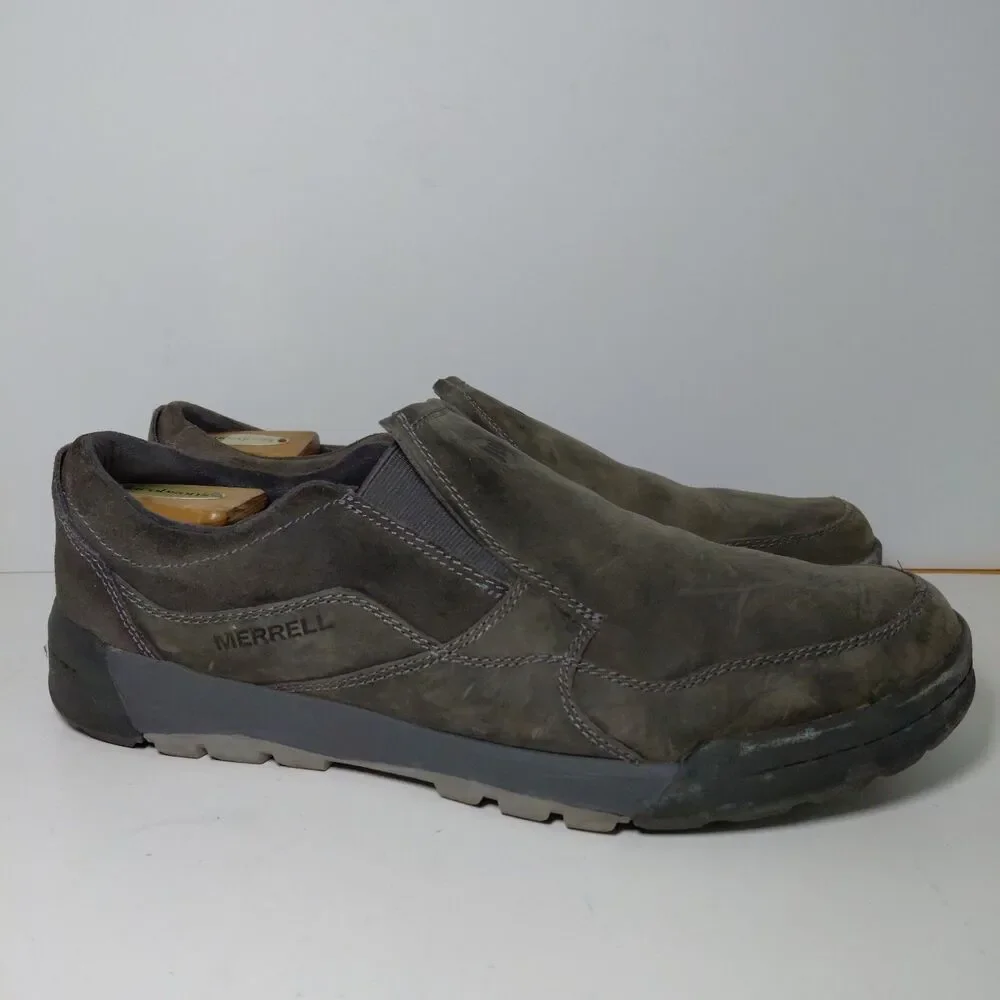 Merrell Berner Moc Shoes Mens Size 12 Gray Leather Slip On Comfort Casual